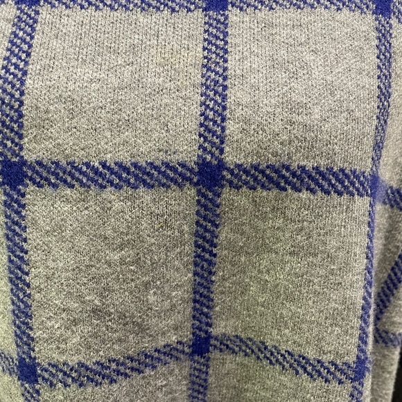 Cynthia Rowley 2XL Gray Blue Plaid Pullover Sweater with Cuffed Sleeves - Picture 5 of 5